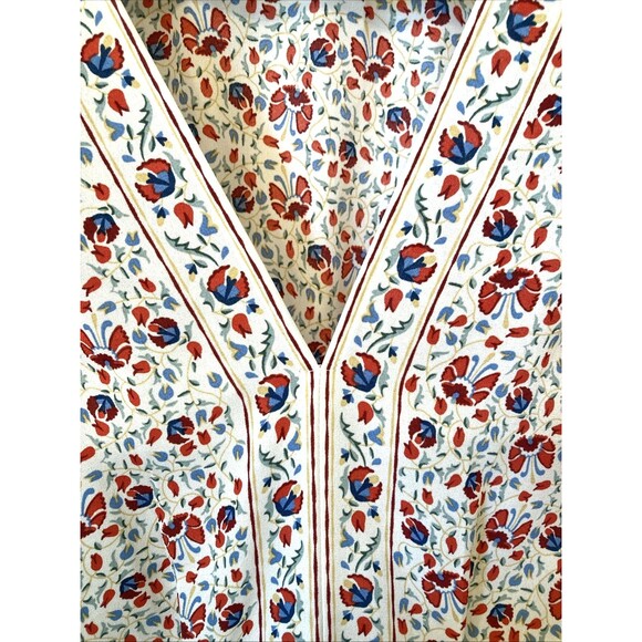 Max Studio Blouse Size 2X Red Blue Floral V Neck Ruffle Peplum Boho Waist Tie - Picture 3 of 16